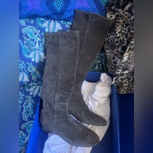 Stuart Weitzman Gray suede low heel below the knee boot. $150